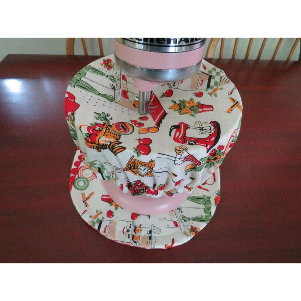 Mixer Bowl Cover Reversible Vintage Kitchen and Red Gingham With Sliding Mat